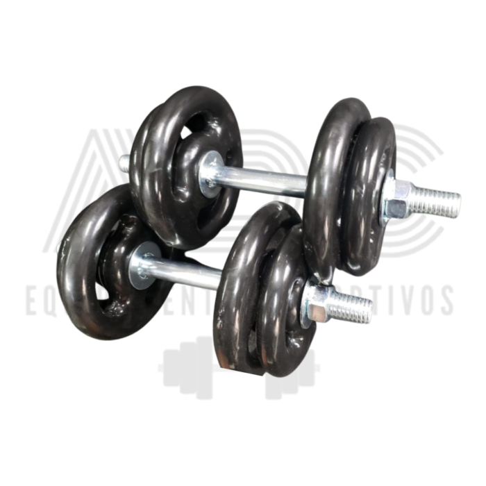 KIT: 20kg anilhas emborrachadas + 1 par barra 40cm cromada com rosca - ADC