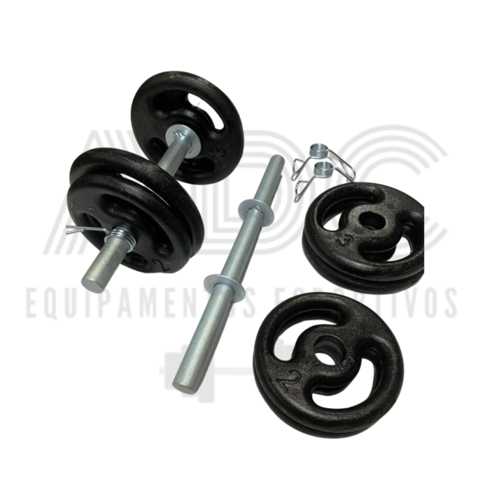 KIT: 20kg anilhas pintadas + 1 par barra 40cm galvanizada com grampos - ADC