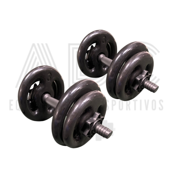 KIT: 20kg anilhas emborrachadas + 1 par barra 35cm com rosca - ADC