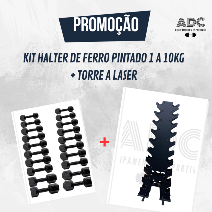 KIT: Halter ferro pintado 1kg a 10kg + Torre - ADC