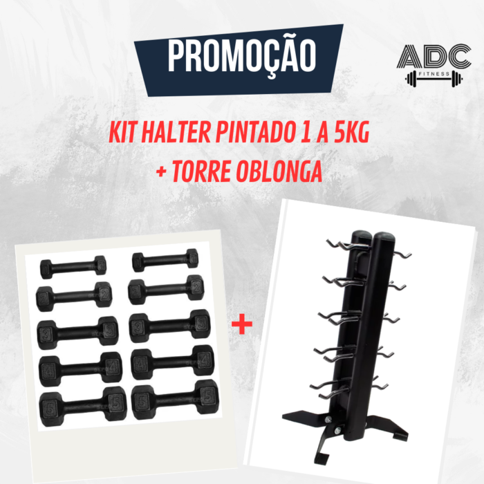 KIT: Halter ferro pintado 1kg a 5g + Torre Oblonga - ADC