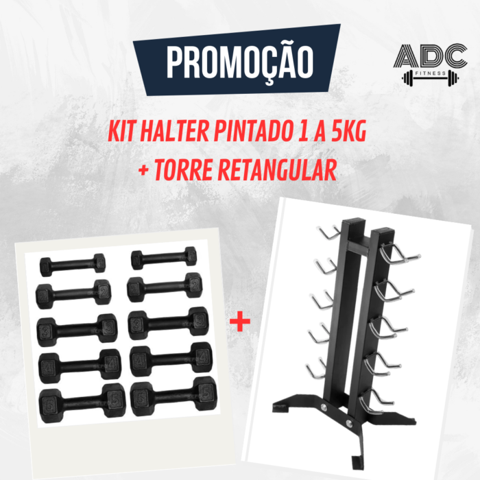 KIT: Halter ferro pintado 1kg a 5g + Torre Retangular - ADC